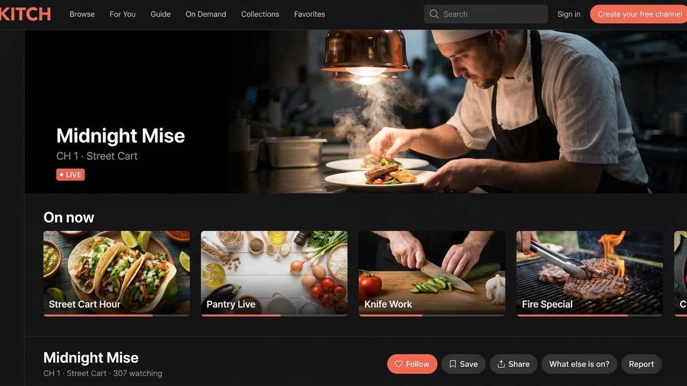 KITCH branded watch site: Midnight Mise live with Street Cart channels